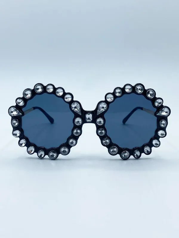 Svnx Women's Round Floral Gem Novelty Sunglasses in Black Black female