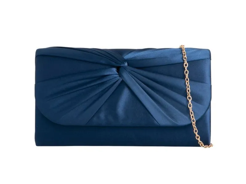 Svnx Women's Ruched Satin Clutch in Navy Navy One Size