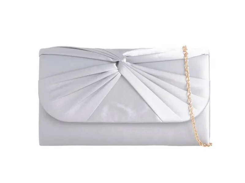Svnx Women's Ruched Satin Clutch in Silver - Silver