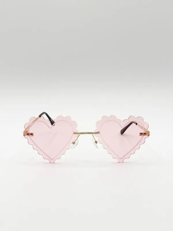 Svnx Women's Scallop Heart Sunglasses in Pink - Pink