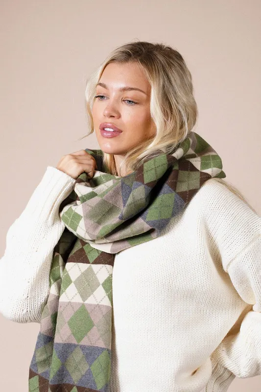 Svnx Women's Soft Checked Scarf in Khaki Khaki One Size