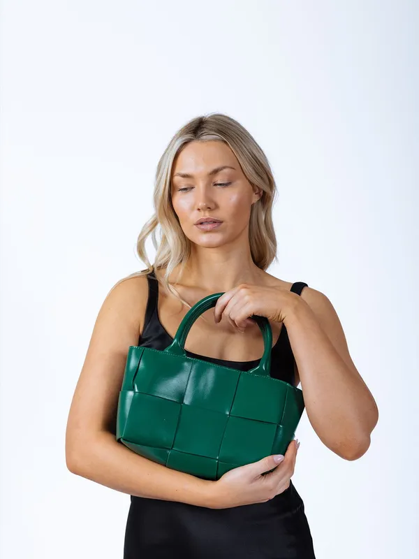 Svnx Women's Woven Faux Leather Grab Bag in Green Green female