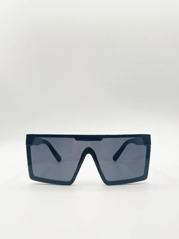 Svnx Womens Black Oversized Flat Top Square Frame Sunglasses - One Size