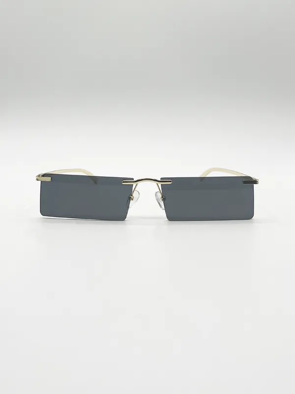 Svnx Womens Frameless Rectangle Sunglasses In Black Metal - One Size