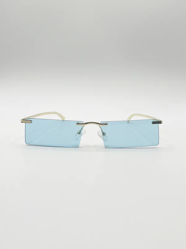 Svnx Womens Frameless Rectangle Sunglasses In Pale Blue Metal - One Size