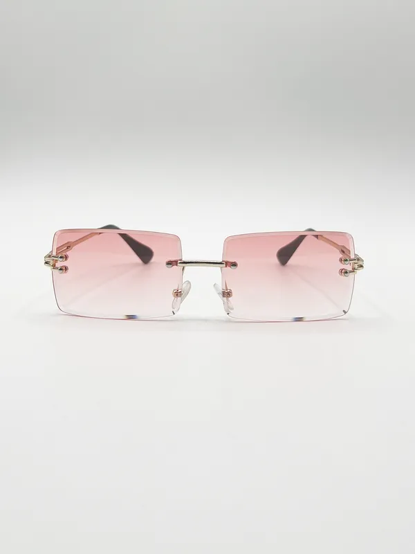 Svnx Womens Frameless Square Sunglasses In Pink Metal - One Size