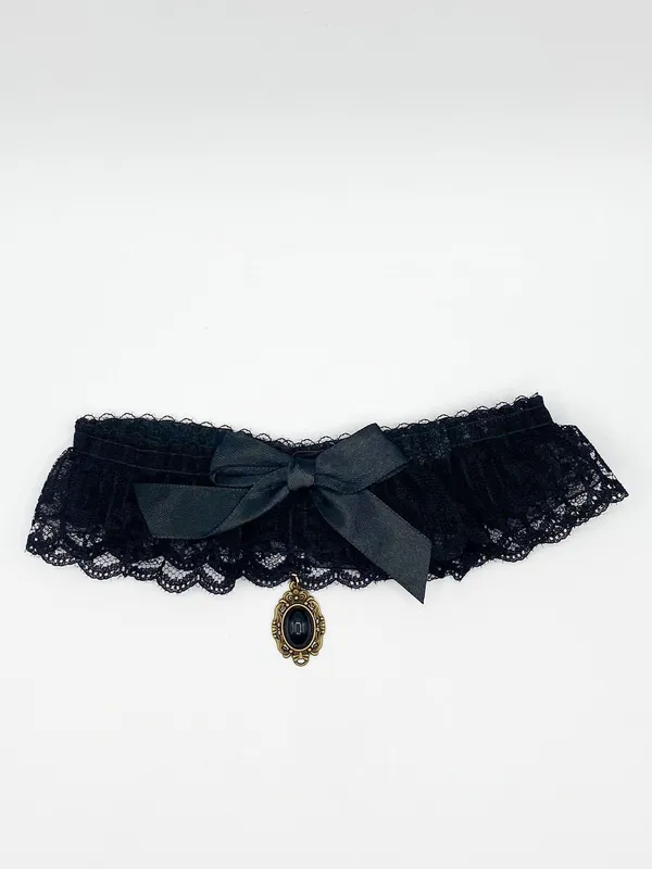 Svnx Womens Lace Choker Necklace With Satin Bow - Black - One Size