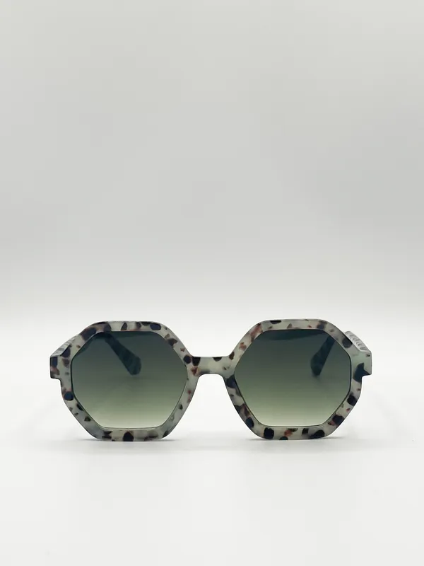 Svnx Women's Pale grey tortoiseshell oversized hexagon Sunglasses Grey female