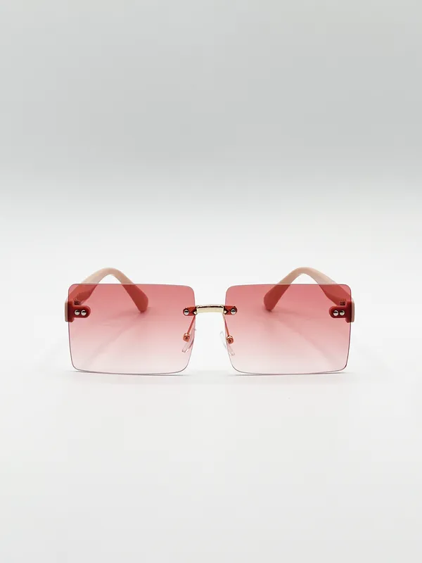 Svnx Womens Square Frameless Sunglasses With Pink And Yelllow Ombre Lens Metal - One Size