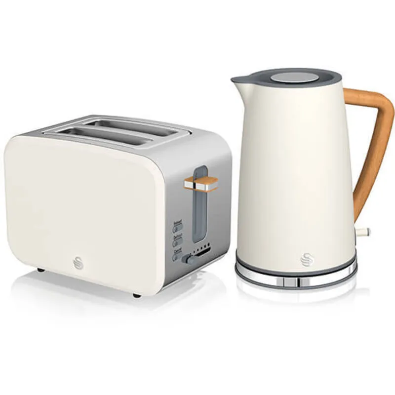 Swan - Nordic Cotton White 1.7 Litre Cordless Kettle and 2 Slice Toaster
