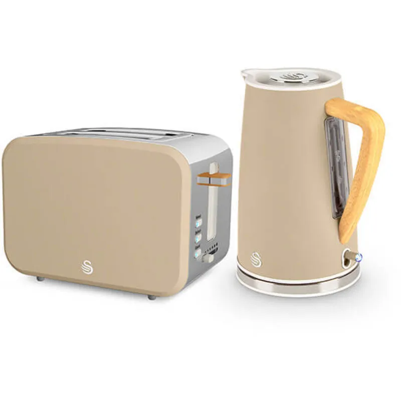Swan Nordic Oatmeal 1.7 Litre Cordless Kettle & 2 Slice Toaster Set