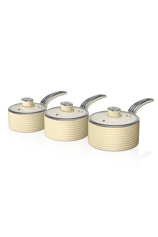 Swan Retro 3 Piece Saucepan Set in Cream Cream