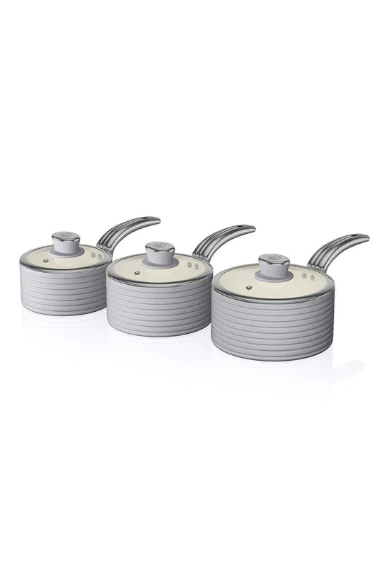 Swan Retro 3 Piece Saucepan Set in Grey Grey