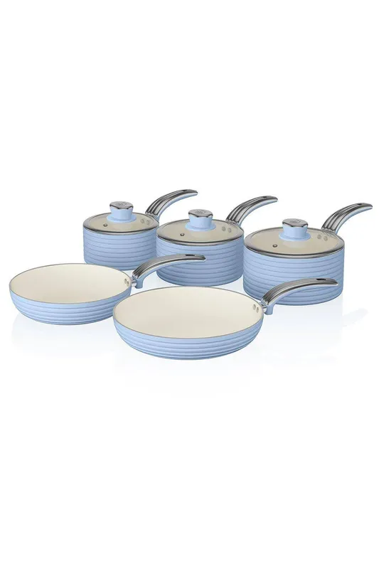Swan Retro 5 Piece Pan Set in Blue Blue