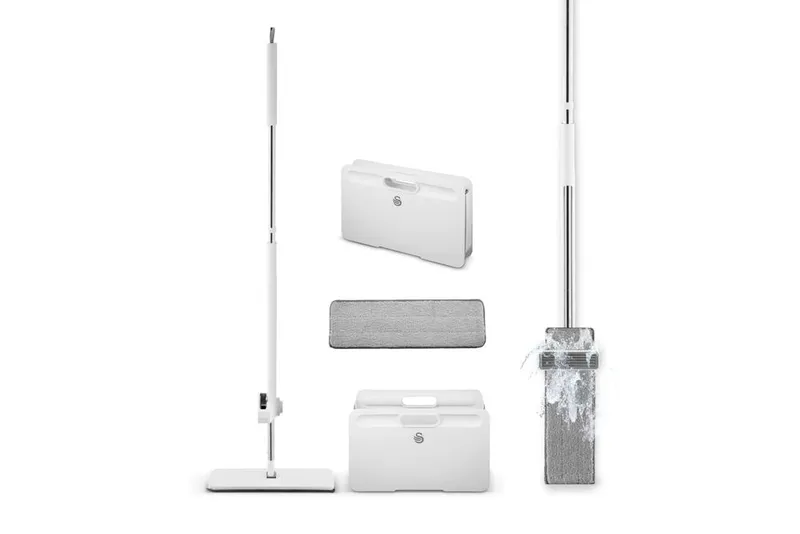 Swan Elevate Self-Wringing Flat Mop & Folding Bucket Set in White - White
