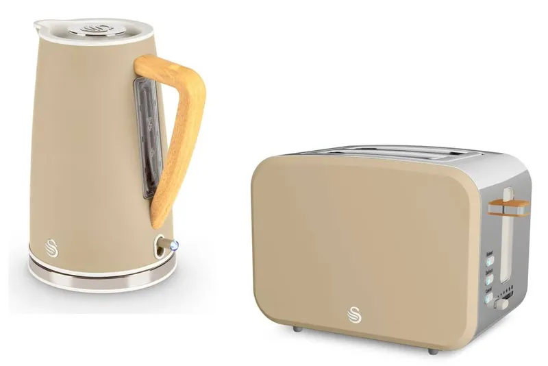 Swan Kettle & 2 Slice Toaster in Beige Beige
