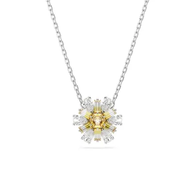 Swarovski Women's Idyllia Rhodium Plated Yellow Flower Necklace 5679939 Size: 38cm - Yellow