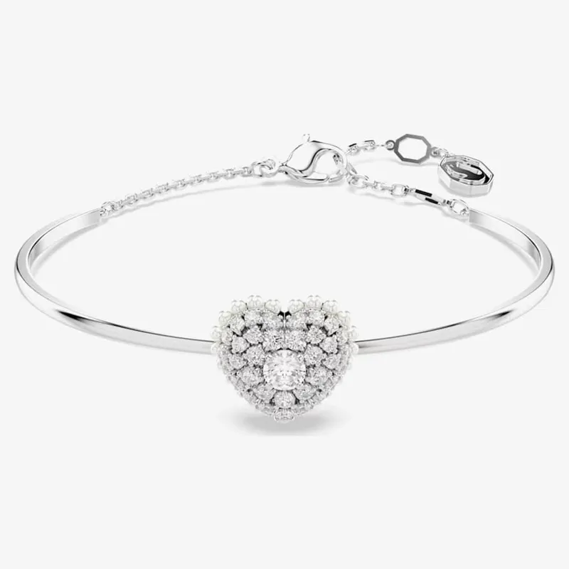Swarovski Hyperbola White Heart Rhodium Plated Bangle - 19cm