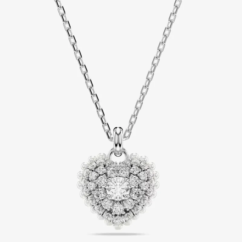 Swarovski Women's Hyperbola Rhodium Plated White Heart Necklace 5684386 in Silver Size: 38cm - Silver - Size: 38cm