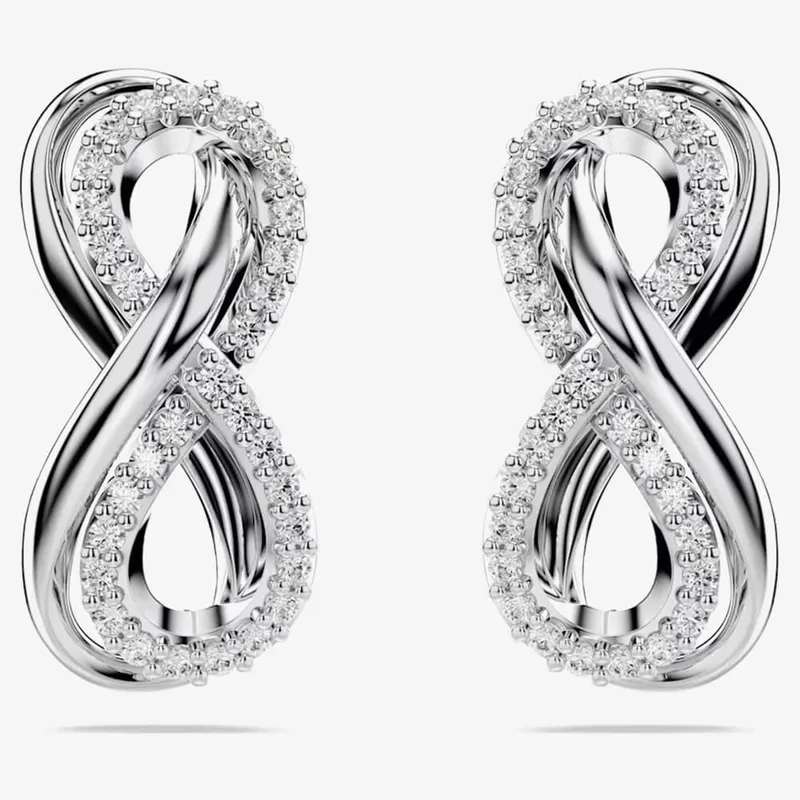 Swarovski Women's Hyperbola Rhodium Plated White Infinity Earrings 5687269 in Silver Silver One Size