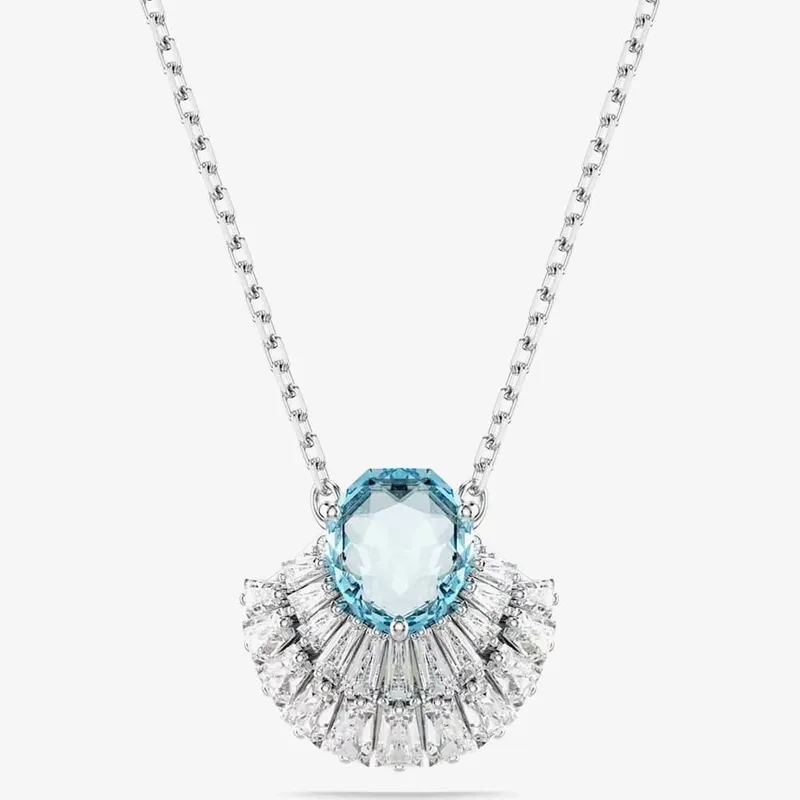 Swarovski Women's Idyllia Rhodium Plated Blue Crystal Shell Necklace 5689195 - Blue
