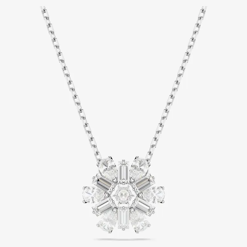 Swarovski Women's Idyllia Rhodium Plated Crystal Snowflake Necklace 5691484 in Silver - Silver