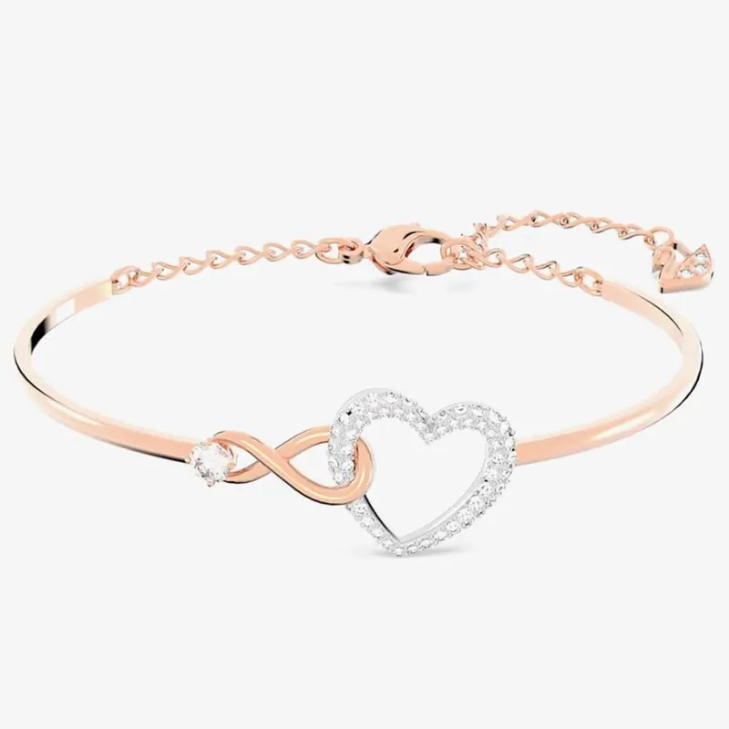 Swarovski Women's Infinity Heart Two Colour White Crystal Bangle 5518869 M in Gold Size: Medium - Gold - Size: M