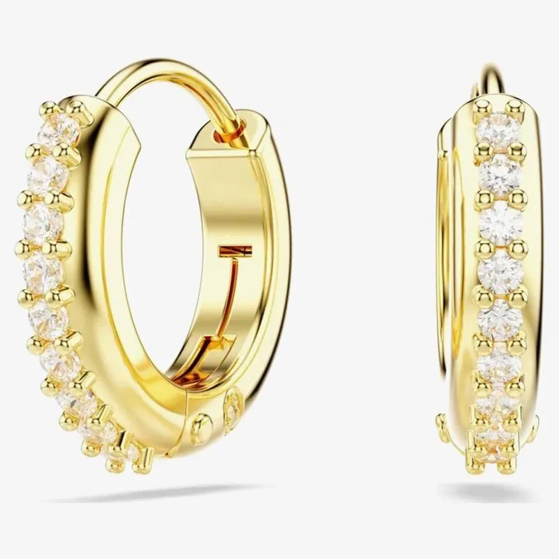 Swarovski Matrix Gold White Crystal Hoop Earrings