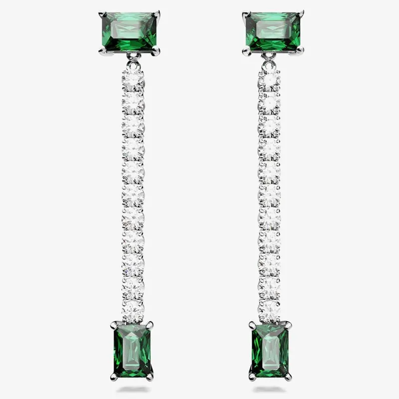 Swarovski Women's Matrix Green Mixed Cut Rhodium Plated Dropper Earrings 5665786 in Silver - Silver