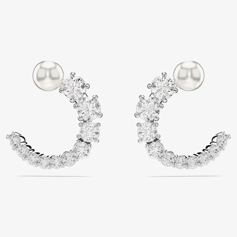 Swarovski Women's Matrix Rhodium Plated Circle Pearl & Crystal Earrings 5692260 in Silver - Silver