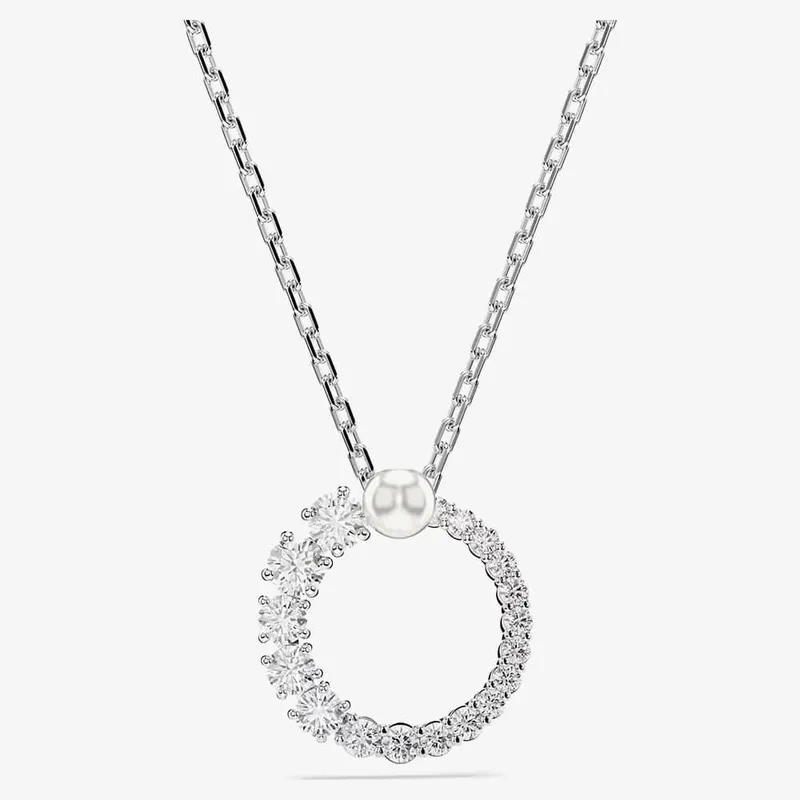 Swarovski Women's Matrix Rhodium Plated Crystal & Pearl Circle Necklace 5688751 in Silver - Silver