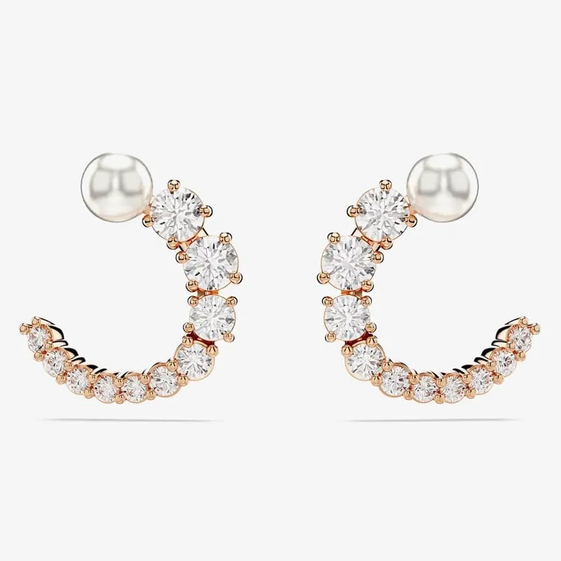 Swarovski Matrix Rose-Gold White Crystal Pearl Hoop Earrings