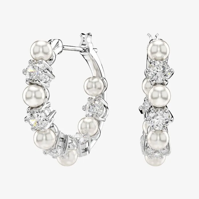 Swarovski Women's Matrix White Pearl Hoop Earrings 5709256 in Silver Silver female