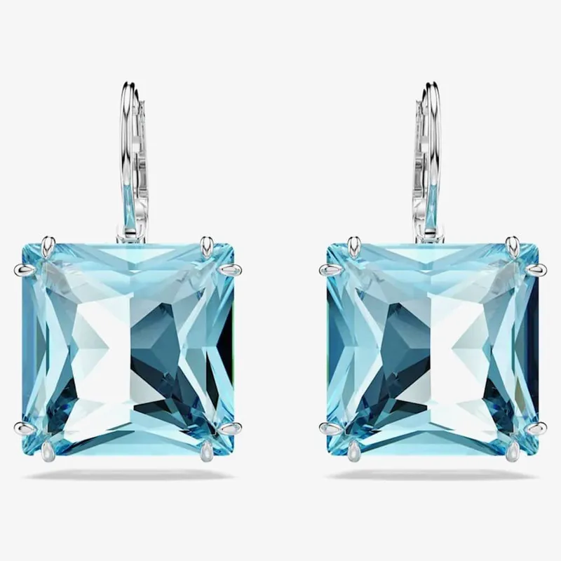 Swarovski Women's Millenia Blue Square Cut Dropper Earrings 5619472 in Silver - Silver