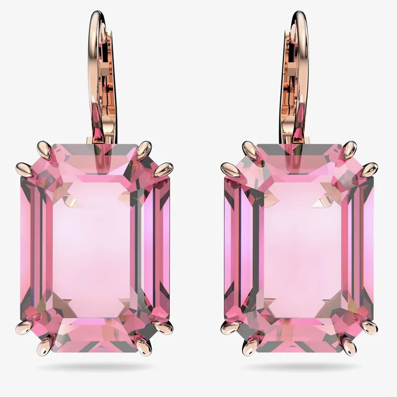 Swarovski Women's Millenia Pink Octagon Cut Dropper Earrings 5619502 - Pink