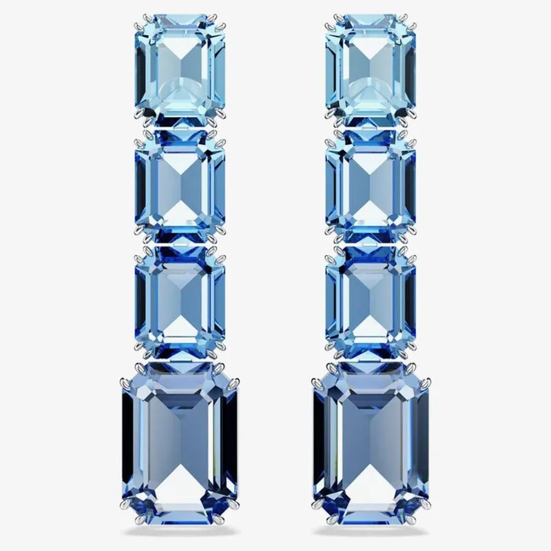 Swarovski Women's Millenia Rhodium Plated Crystal Dropper Earrings 5696516 in Blue Blue female