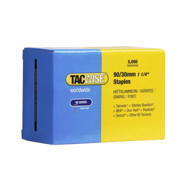 Tacwise 0309 Type 90/30mm Galvanised Narrow Crown Staples, x 5000