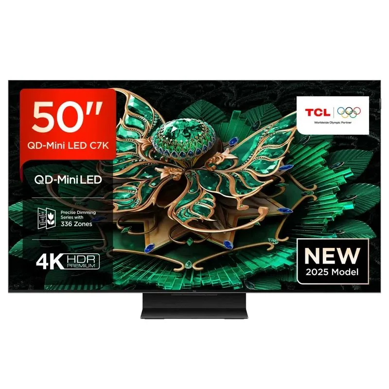 Tcl 50C7K 2025 50" Premium 4K QD-Mini LED Uhd Smart TV - Black