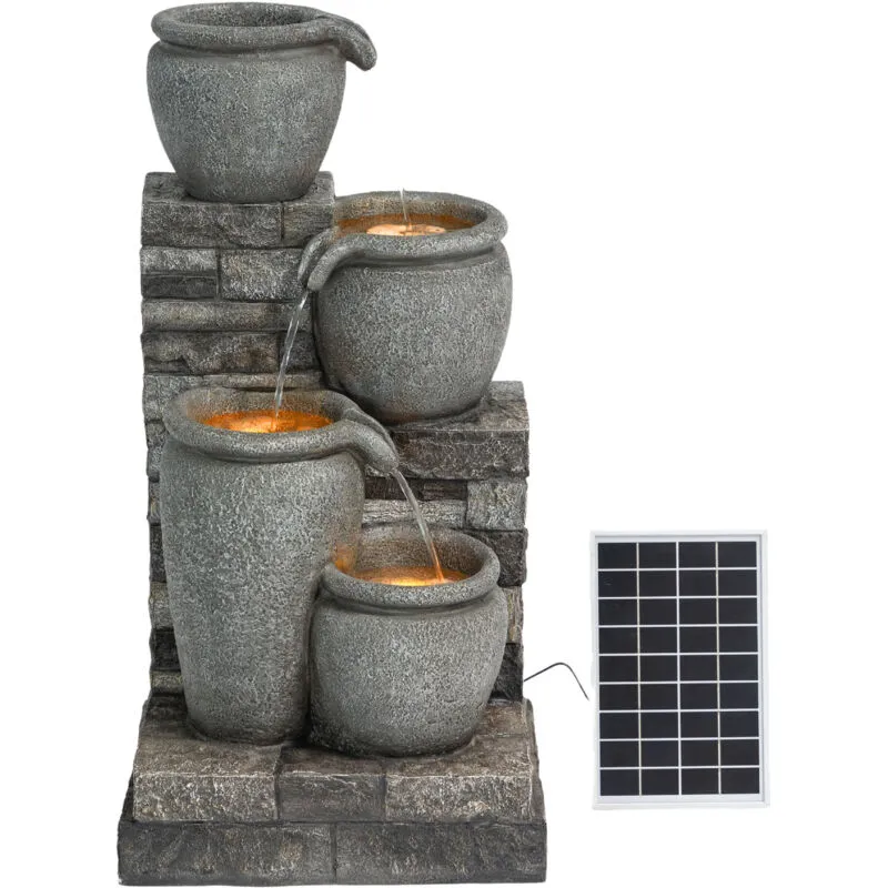 Teamson Home 30.7" 4-Tier Cascading Bowl Solar Powered Water Fountain for Outdoor Living Spaces in Grey Grey