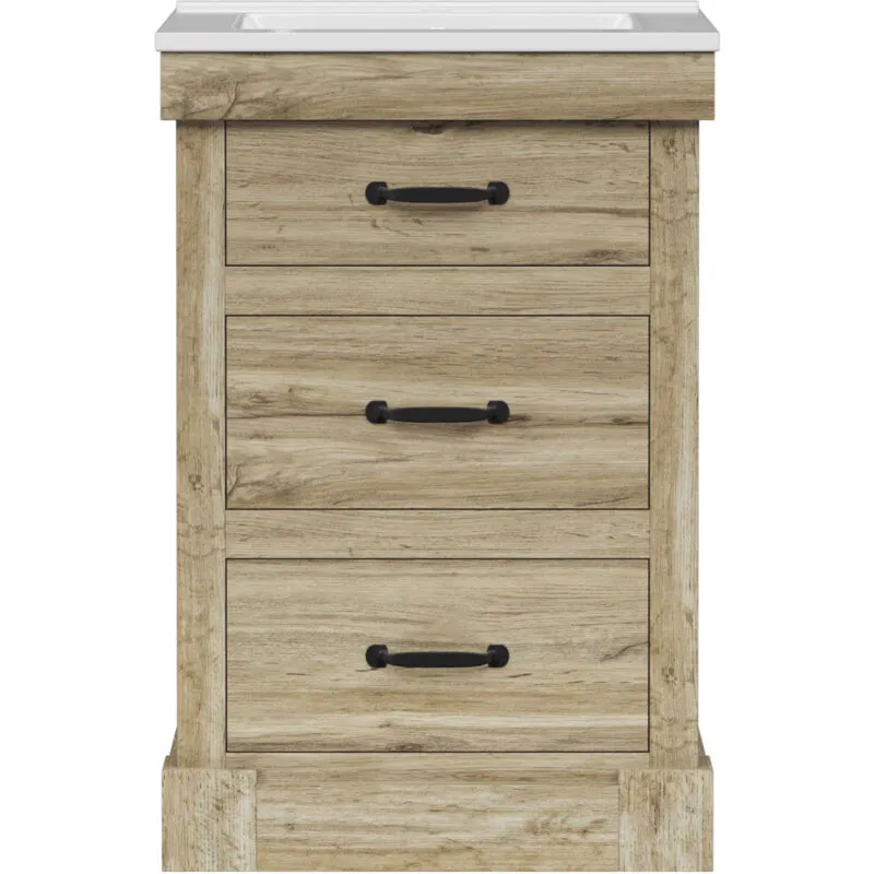 Teamson Home - Donovan 24' Single Bathroom Vanity with Integrated Square Sink and Two Drawers, Light Oak