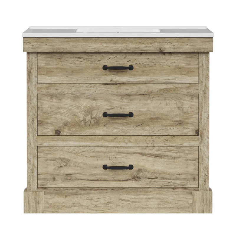 Teamson Home Donovan 36" Single Bathroom Vanity with Integrated Square Sink & Two Drawers in Brown Brown