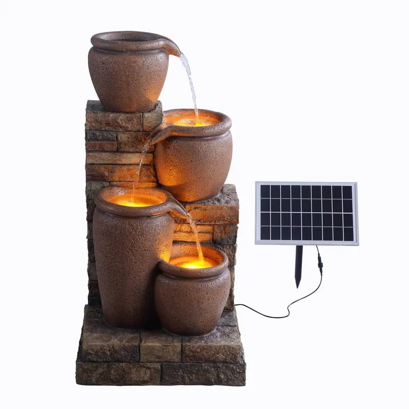 Teamson Home Outdoor Water Fountain, LED Lights, 78 cm Terracotta in Brown Brown