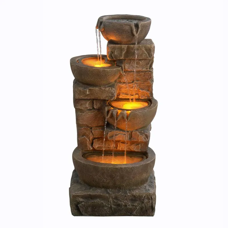 Teamson Home Outdoor Water Fountain with LED Lights, 84.5 cm Brown Brown
