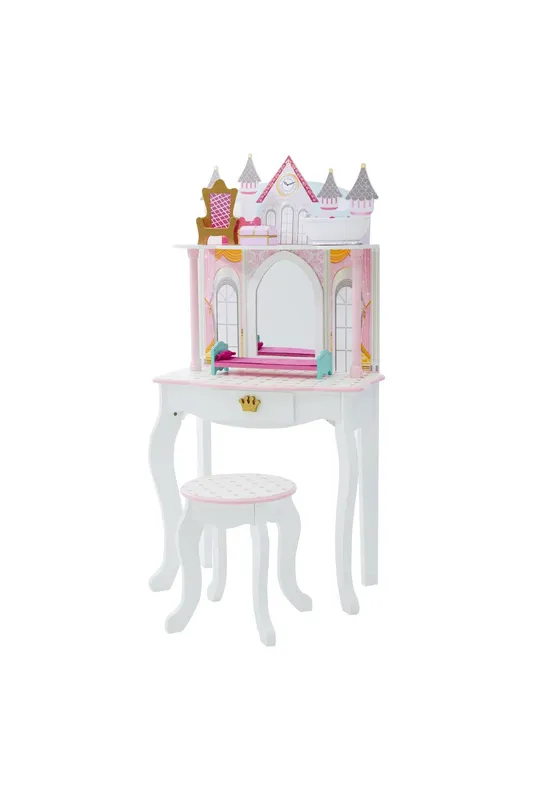 Teamson Kids - Dreamland Castle 2-pc. Wooden Vanity Play Set, Pink/White