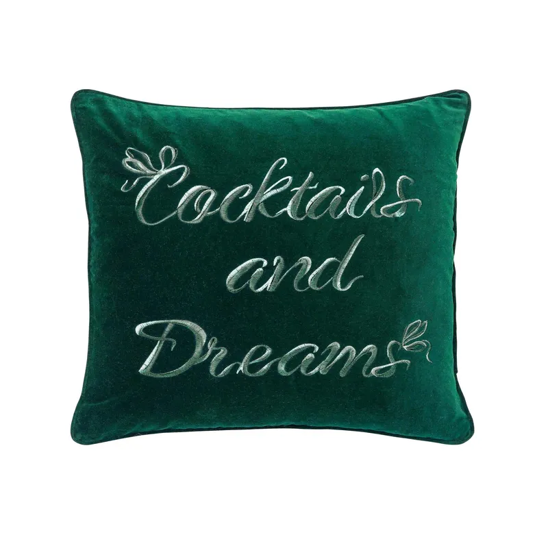 Ted Baker 'Cocktails & Dreams' Cotton Velvet Cushion in Dark Green Size: 45 cm x 45 cm Dark Green 45 cm x 45 cm