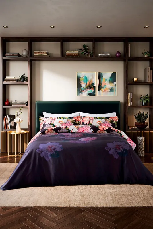 Ted Baker 'Painted Posy' Cotton Duvet Cover Set in Navy Size: King - Navy - Size: King