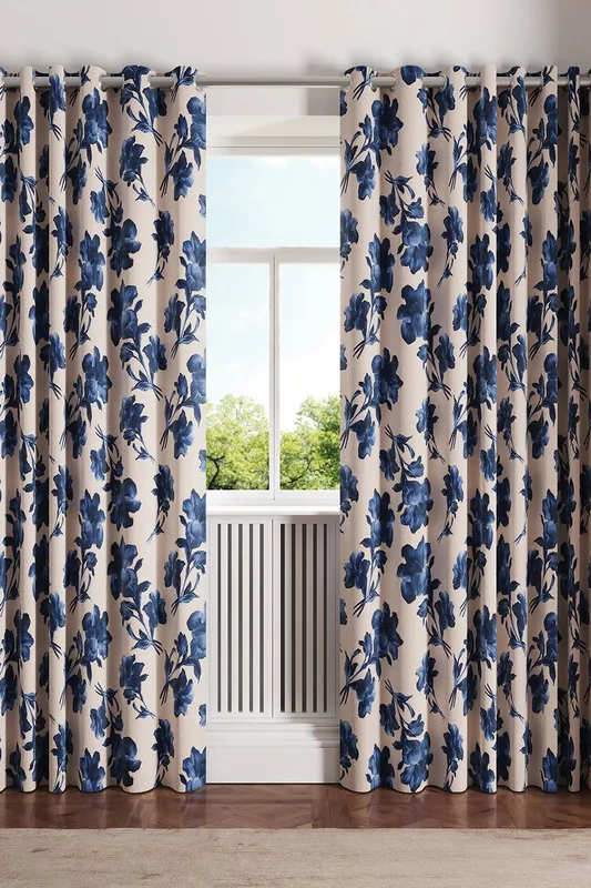 Ted Baker Midnight Floral Lined Curtains 90" x 72", Blue