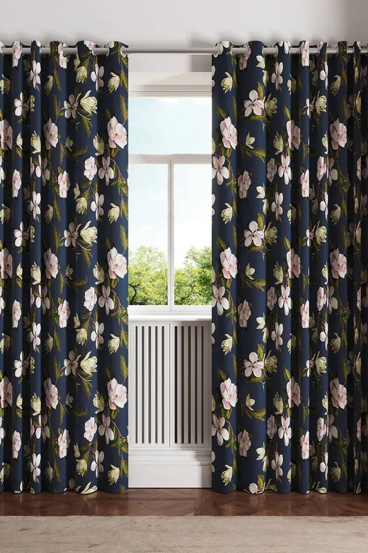 Ted Baker Opal Floral Lined Curtains 90" x 90", Navy