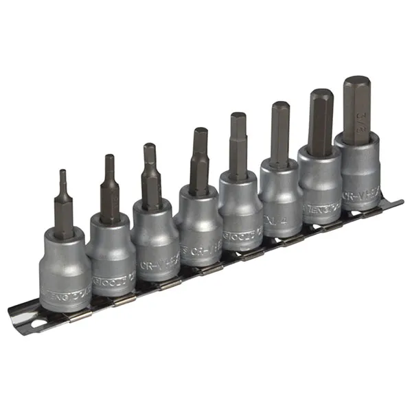 Teng M3811 Socket Clip Rail AF Hex Set of 8 3/8in Drive