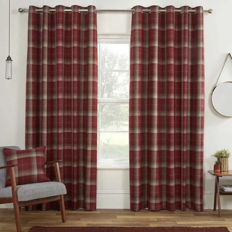 Sundour Carnoustie Checked Eyelet Blackout Curtains in Red Size: 168 cm width x 229 cm drop Red 168 cm width x 229 cm drop